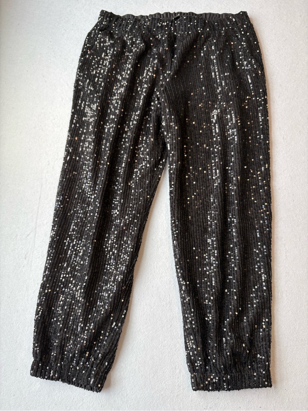 LOFT Black Sequin Jogger Pants Elastic Waist Sz L - Picture 2 of 9